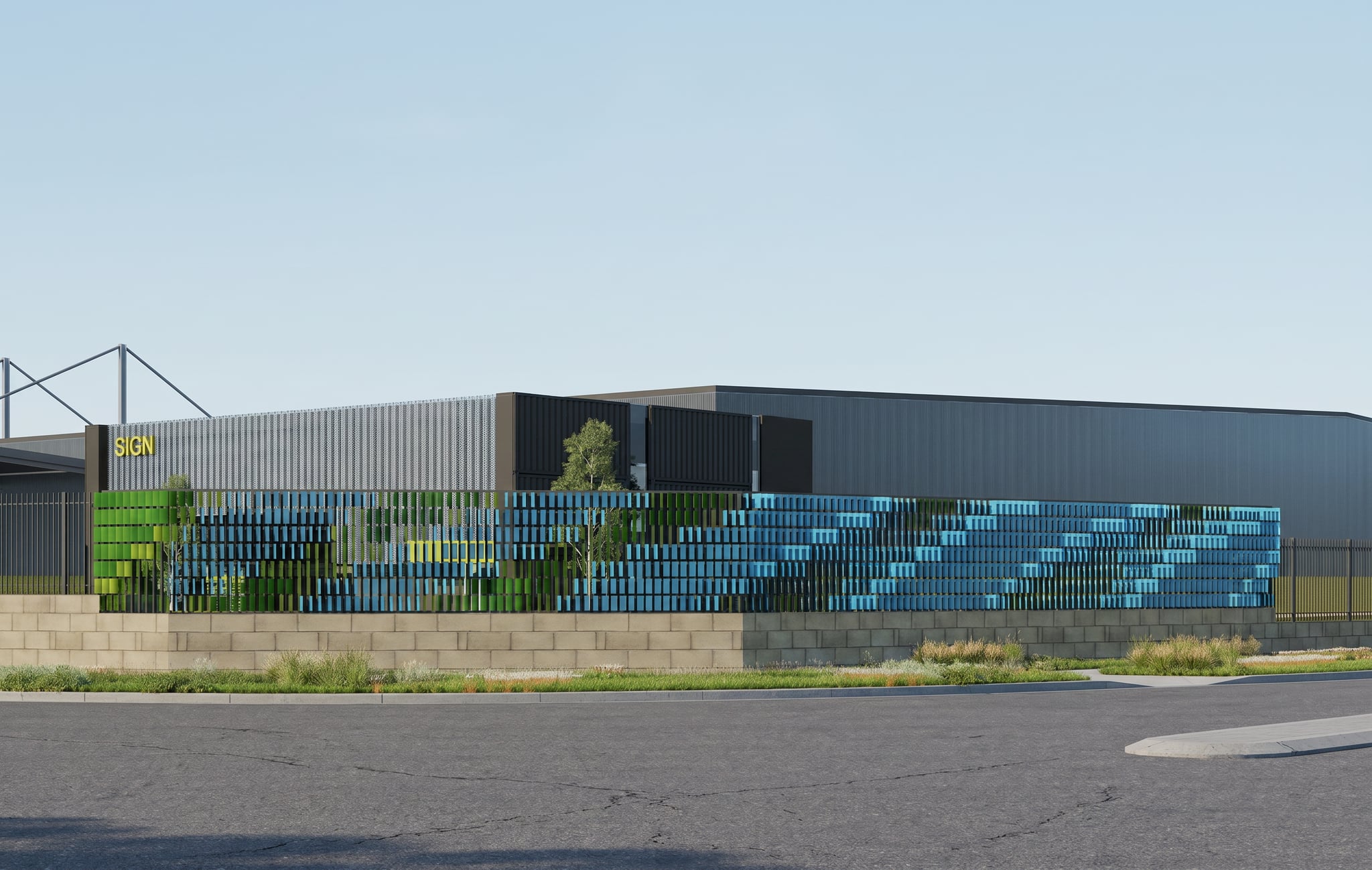 In this render the fin pattern cascades from greens into blue, echoing water moving through Kenwick.